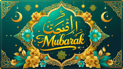 Eid mubarak eid card with golden moon event day eid