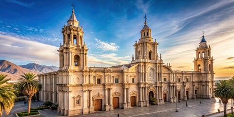 Fototapeta premium Historic cathedral in Arequipa Peru , cathedral, peru landmarks , cathedral