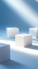 Minimalist White Cubes on Light Blue Background