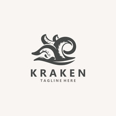 Kraken Octopus logo vintage ocean animal illustration template