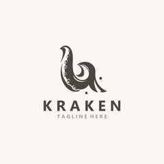 Obraz premium Kraken Octopus logo vintage ocean animal illustration template