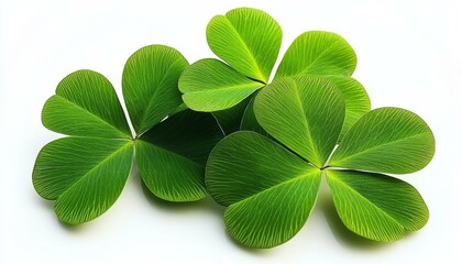 Close-up of Fresh Clover Leaves on White Background