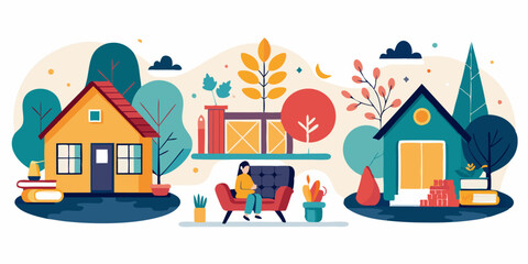 Fototapeta premium Cozy autumn home scenes with relaxation and nature elements