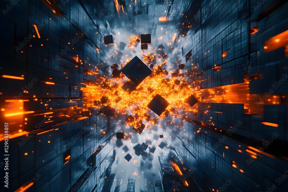 Poster abstract futuristic tunnel explosion