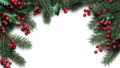 Christmas Decorations Frame with Holly and Pine