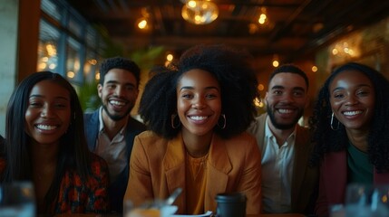 Happy Diverse Group Portrait in Restaurant