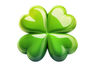 Vibrant Green Four Leaf Clover Shiny Glossy 3D Render St Patricks Day Lucky Charm Irish Symbol