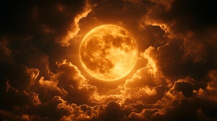 Blood Moon Through Dark Clouds