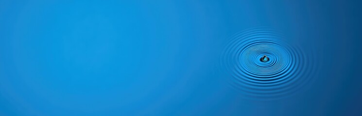 Naklejka premium Water drop falling into water, creating ripples against a blue background. The image provides ample copy space for text. This high-resolution photography captures the moment with clarity.