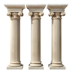 Three Classic Greek Columns: Architecture & Design isolated on transparent background