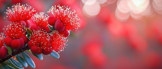 Vibrant red blossoms with soft bokeh background