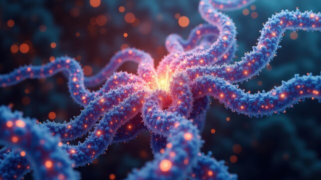 A mesmerizing tapestry of vibrational fractal strings, interwoven glowing filaments resonating in harmony, infinite dimensions folding into each other, surreal superstring theory.