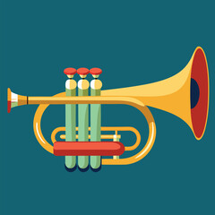 Vector hand drawn illustration of trumpet. Isolated on black.	