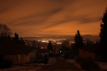 Night Cityscape View from Hills