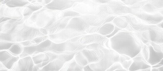 White water texture, a clear, transparent, and calm surface with ripples and waves against a light gray background. Minimalist flat lay banner for a spa or beauty concept