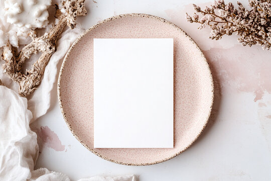 Blank menu card mockup for the mermaid party with the costal and beach decorations.