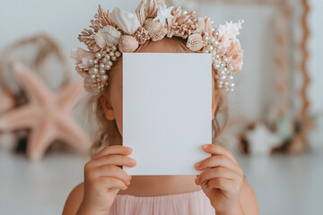 Blank Invitation card mockup on a costal beach for Mermaid party.