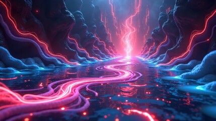 Obraz premium A kaleidoscope of interwoven fractal dimensions, neon energy waves crossing parallel realities, glowing vortexes connecting quantum worlds, abstract multiverse theory.