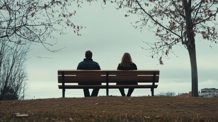 Relationship tension in a park bench. Featuring emotional coldness and frustration
