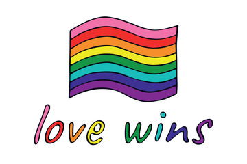 Colorful Gay pride flag Happy pride day LGBTQ community Pride Month Vector hand drawn doodle for posters, stickers, logo, cards