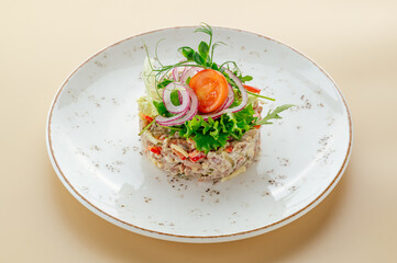 salad with ham cheese and herbs and onions