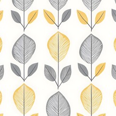 Obraz premium Seamless Minimalist Botanical Leaf Pattern in Neutral Gray and Yellow Tones