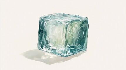 Obraz premium Macro shot of a perfectly formed ice cube with detailed reflections and light refractions, emphasizing purity, cooling effects, and refreshment, book illustration style
