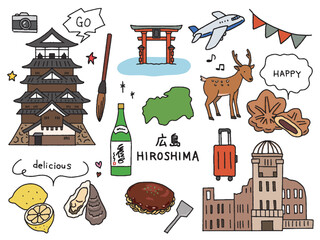 広島の手描きイラストセット