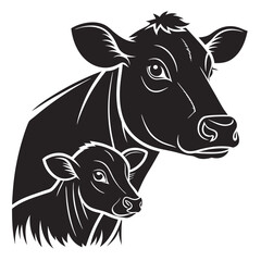 Pasture Animals Cow and Calf Silhouette
