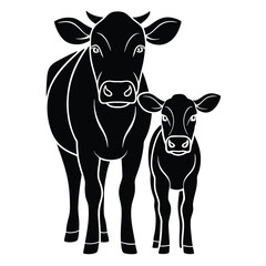Rustic Cow and Calf Silhouette Art