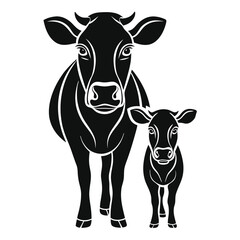 Mother Cow and Baby Calf Silhouette