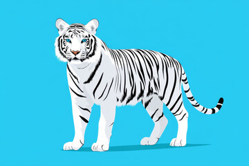 Obraz premium majestic white tiger standing against bright blue background