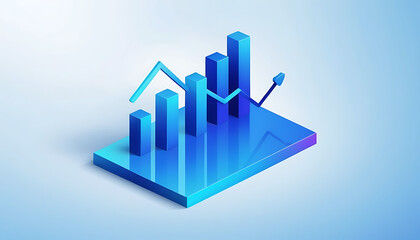 Modern 3D Bar Chart in Blue Tones Showing Growth and Analytics