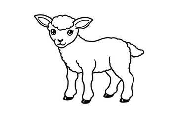Line art of a fluffy baby lamb designed for coloring page.eps