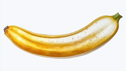 Single ripe banana, wet, studio,  isolated