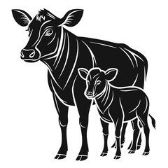 Cow and Calf Silhouette Vector Illustration