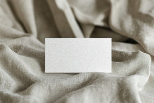 Elegant classic horizontal business card mockup on textured fabric surface for contemporary branding and professional networking needs