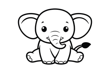 Line art of a cute baby elephant designed for coloring page.eps