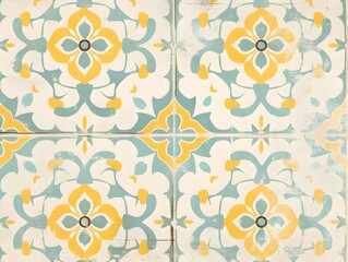 Vintage Decorative Tile Pattern with Floral and Geometric Ornaments in Retro Antique Style