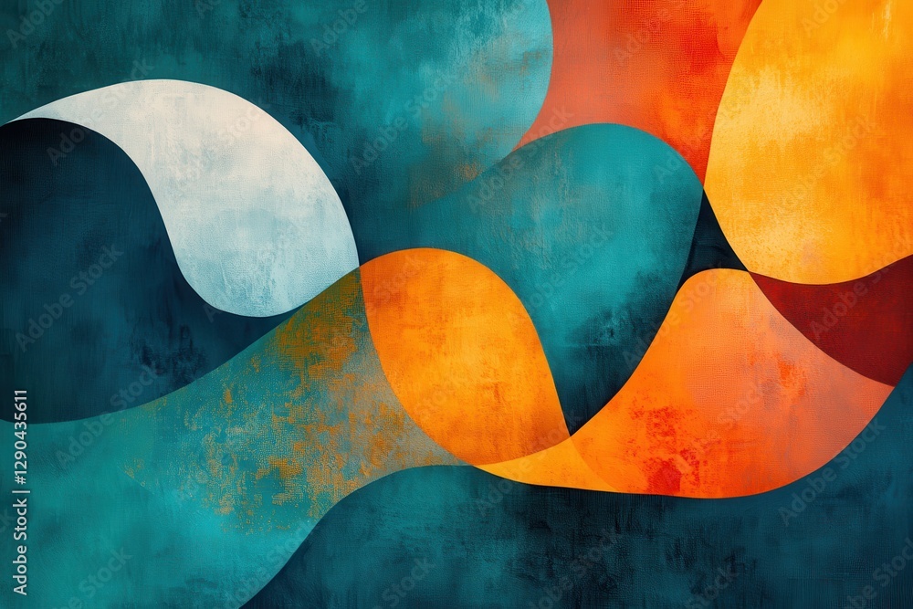 Poster vibrant abstract backdrop featuring unique shapes and textures in teal and orange hues for contempor