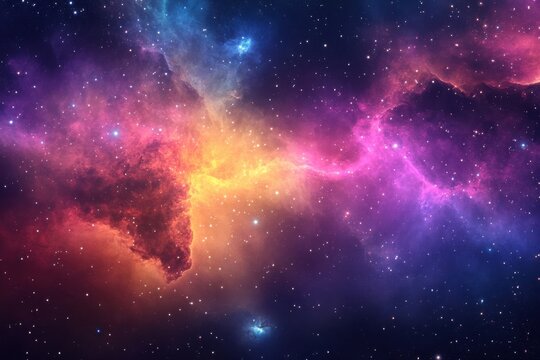 Colorful cosmic nebula cloud display in stunning night sky. Breathtaking galaxy scene perfect for wallpapers and prints. Ideal backdrop for sci-fi and space enthusiasts exploring universe