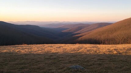 Fototapeta premium A mountain landscape with a dreamy golden hour light