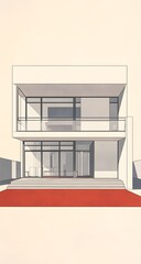 Modern house facade, front view, design rendering, red steps