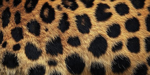 Leopard print texture featuring bold black spots on a warm golden-brown background emphasizing natural patterns and textures of fur.