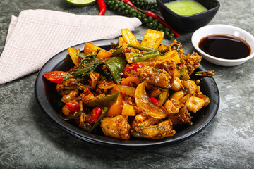 Vietnamese cuisine - fried frog with vegetables