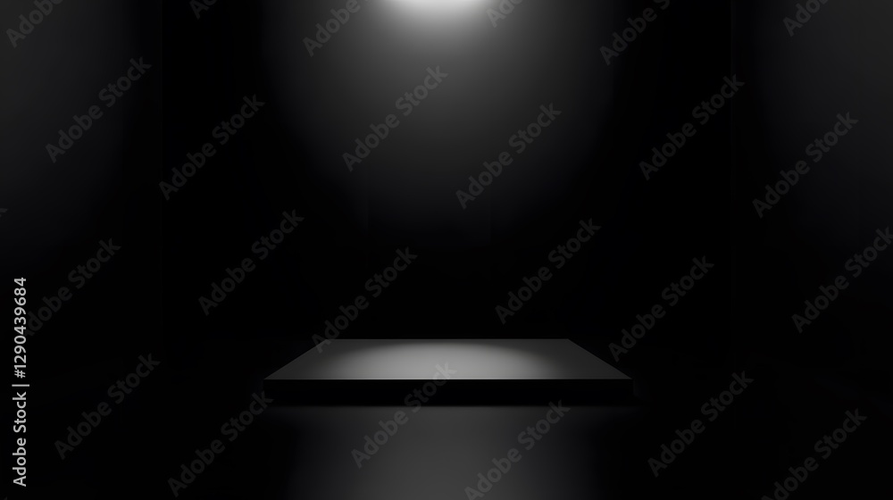 Poster a illuminated black platform centered in a darkened environment