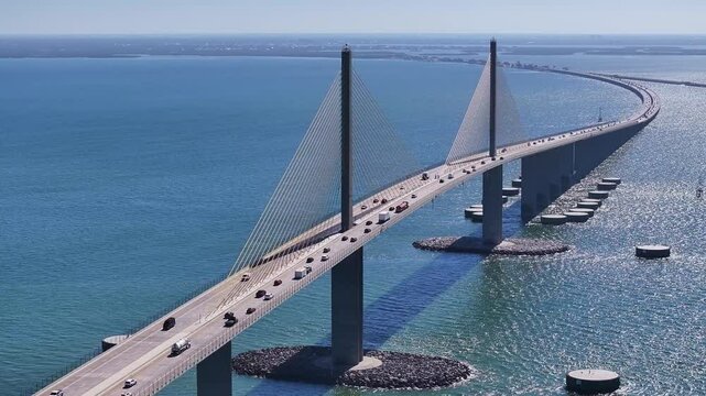 Sunshine Skyway Bridge At Saint Petersburg In Florida United States. Highway Road. Bridge Landscape. Freeway Road Scene. Sunshine Skyway Bridge At Saint Petersburg In Florida United States.