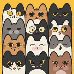 Cats Gang, Cat Meme Background Vector Cute Illustration