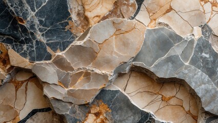 Marble stone surface. Brown tan grey texture. Cracked rock detail. Decorative material background.