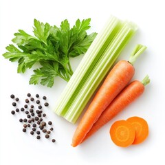 Fresh Celery, Carrots, Parsley, and Peppercorns